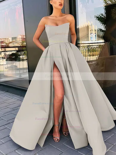 A-line Strapless Satin Sweep Train Sashes / Ribbons Prom Dresses #Favs020106959