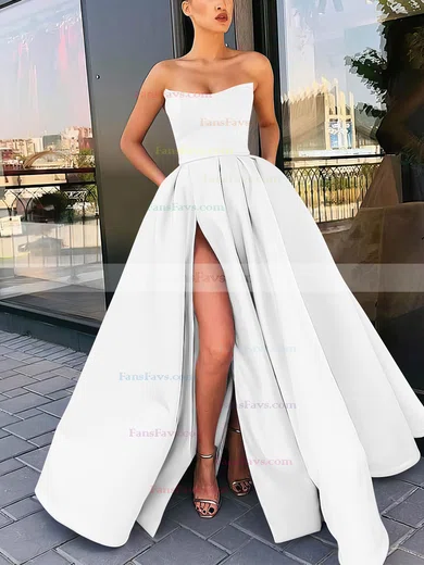 A-line Strapless Satin Sweep Train Sashes / Ribbons Prom Dresses #Favs020106959