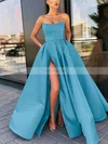 A-line Strapless Satin Sweep Train Sashes / Ribbons Prom Dresses #Favs020106959