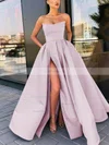 A-line Strapless Satin Sweep Train Sashes / Ribbons Prom Dresses #Favs020106959