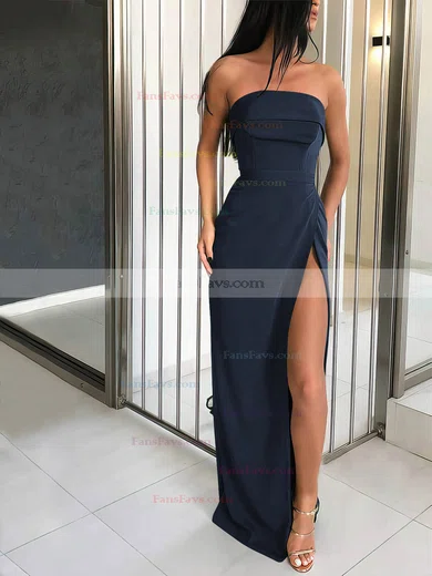 Sheath/Column Strapless Silk-like Satin Sweep Train Split Front Prom Dresses #Favs020106960