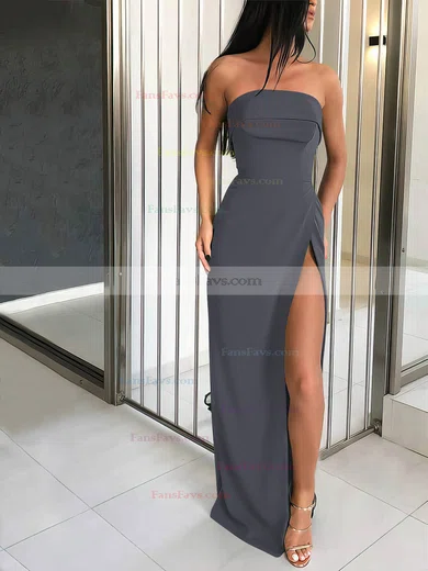 Sheath/Column Strapless Silk-like Satin Sweep Train Split Front Prom Dresses #Favs020106960