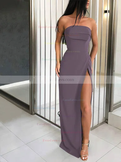 Sheath/Column Strapless Silk-like Satin Sweep Train Split Front Prom Dresses #Favs020106960