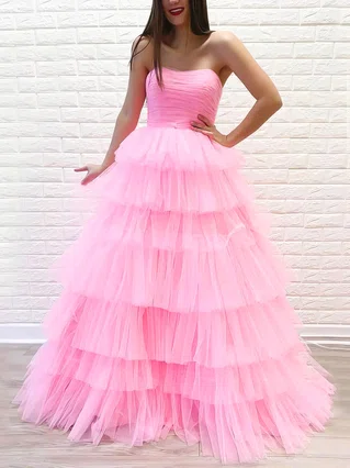 Princess Strapless Tulle Sweep Train Tiered Prom Dresses #Favs020106970 Princess Strapless Tulle Sweep Train Tiered Prom Dresses #Favs020106970