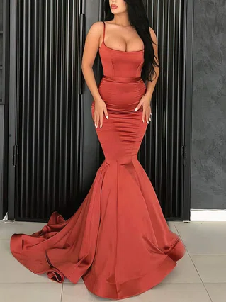 Trumpet/Mermaid Square Neckline Satin Sweep Train Prom Dresses #Favs020106971 Trumpet/Mermaid Square Neckline Satin Sweep Train Prom Dresses #Favs020106971