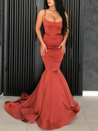 Trumpet/Mermaid Square Neckline Satin Sweep Train Prom Dresses #Favs020106971