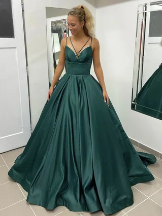 Ball Gown V-neck Satin Court Train Pockets Prom Dresses #Favs020106979 Ball Gown V-neck Satin Court Train Pockets Prom Dresses #Favs020106979