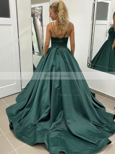 Ball Gown V-neck Satin Court Train Pockets Prom Dresses #Favs020106979