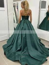 Ball Gown V-neck Satin Court Train Pockets Prom Dresses #Favs020106979