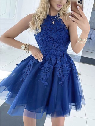 A-line Halter Tulle Short/Mini Appliques Lace Prom Dresses #Favs020106984 A-line Halter Tulle Short/Mini Appliques Lace Prom Dresses #Favs020106984