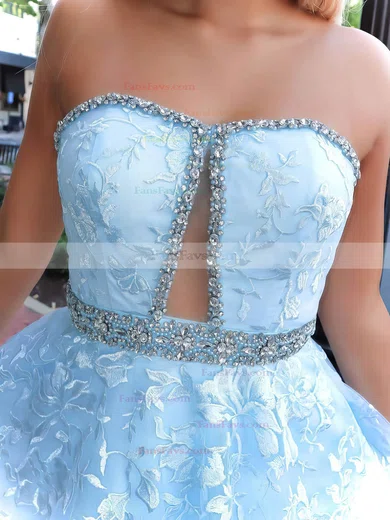 Ball Gown Strapless Tulle Sweep Train Beading Prom Dresses #Favs020106986