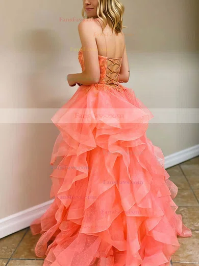 Princess Square Neckline Organza Sweep Train Beading Prom Dresses #Favs020106994