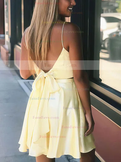 A-line V-neck Satin Short/Mini Bow Prom Dresses #Favs020106996