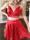 A-line V-neck Satin Short/Mini Bow Prom Dresses #Favs020106996