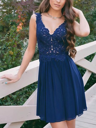 A-line V-neck Chiffon Short/Mini Beading Prom Dresses #Favs020106998 A-line V-neck Chiffon Short/Mini Beading Prom Dresses #Favs020106998