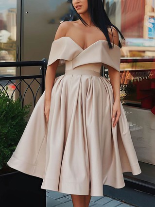 A-line Off-the-shoulder Silk-like Satin Knee-length Ruffles Prom Dresses #Favs020107001 A-line Off-the-shoulder Silk-like Satin Knee-length Ruffles Prom Dresses #Favs020107001