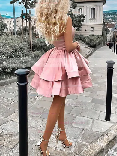 Ball Gown One Shoulder Satin Short/Mini Tiered Prom Dresses #Favs020107006