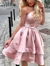 Ball Gown One Shoulder Satin Short/Mini Tiered Prom Dresses #Favs020107006