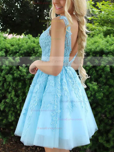 A-line V-neck Tulle Short/Mini Beading Prom Dresses #Favs020107010