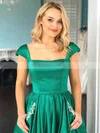 A-line Square Neckline Satin Sweep Train Beading Prom Dresses #Favs020107015