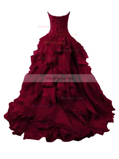 Ball Gown Sweetheart Organza Sweep Train Ruffles Burgundy Original Prom Dresses #Favs020103541