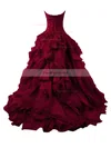 Ball Gown Sweetheart Organza Sweep Train Ruffles Burgundy Original Prom Dresses #Favs020103541