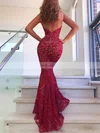 Trumpet/Mermaid V-neck Lace Sweep Train Crystal Detailing Prom Dresses #Favs020107022