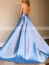 A-line Halter Satin Sweep Train Pockets Prom Dresses #Favs020107024