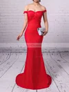 Sheath/Column Off-the-shoulder Silk-like Satin Sweep Train Ruffles Prom Dresses #Favs020102332