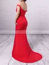 Sheath/Column Off-the-shoulder Silk-like Satin Sweep Train Ruffles Prom Dresses #Favs020102332