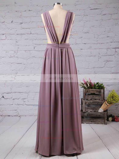 A-line V-neck Chiffon Floor-length Split Front Prom Dresses #Favs020103543