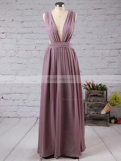 A-line V-neck Chiffon Floor-length Split Front Prom Dresses #Favs020103543