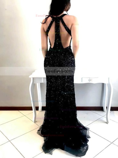 Trumpet/Mermaid V-neck Tulle Sweep Train Beading Prom Dresses #Favs020107037