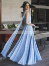 A-line One Shoulder Silk-like Satin Floor-length Ruffles Prom Dresses #Favs020107042