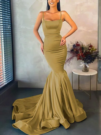Trumpet/Mermaid Square Neckline Stretch Crepe Sweep Train Prom Dresses #Favs020107045