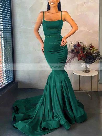 Trumpet/Mermaid Square Neckline Stretch Crepe Sweep Train Prom Dresses #Favs020107045