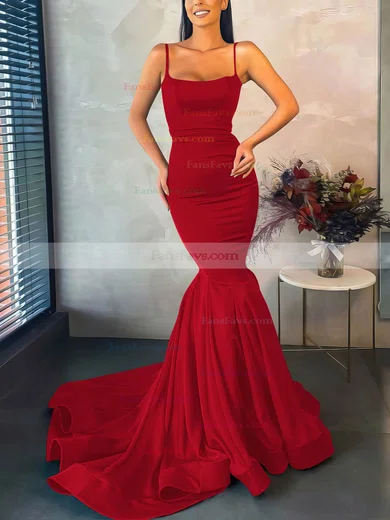 Trumpet/Mermaid Square Neckline Stretch Crepe Sweep Train Prom Dresses #Favs020107045