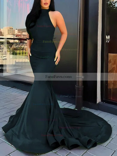 Trumpet/Mermaid Halter Silk-like Satin Court Train Cascading Ruffles Prom Dresses #Favs020107051