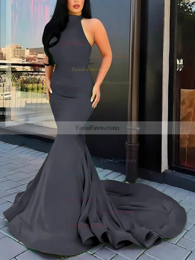 Trumpet/Mermaid Halter Silk-like Satin Court Train Cascading Ruffles Prom Dresses #Favs020107051