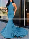 Trumpet/Mermaid Halter Silk-like Satin Court Train Cascading Ruffles Prom Dresses #Favs020107051