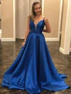 A-line V-neck Satin Sweep Train Prom Dresses #Favs020107056