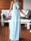 Sheath/Column V-neck Chiffon Floor-length Ruffles Prom Dresses #Favs020103552
