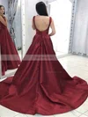 Ball Gown V-neck Satin Court Train Beading Prom Dresses #Favs020107059