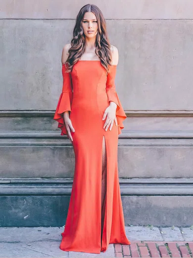 Sheath/Column Off-the-shoulder Silk-like Satin Floor-length Split Front Prom Dresses #Favs020107070