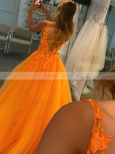 Ball Gown V-neck Tulle Floor-length Beading Prom Dresses #Favs020107073