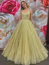 Ball Gown V-neck Glitter Sweep Train Ruffles Prom Dresses #Favs020107082