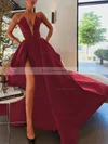A-line Strapless Satin Sweep Train Pockets Prom Dresses #Favs020107084