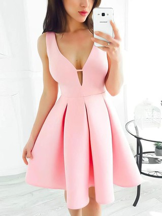 A-line V-neck Satin Short/Mini Prom Dresses #Favs020107091 A-line V-neck Satin Short/Mini Prom Dresses #Favs020107091