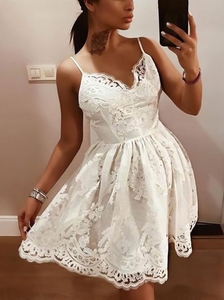 A-line Scalloped Neck Lace Short/Mini Prom Dresses #Favs020107106 A-line Scalloped Neck Lace Short/Mini Prom Dresses #Favs020107106