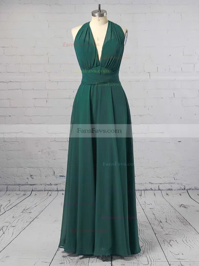 A line V neck Chiffon Floor length Ruffles Prom Dresses www